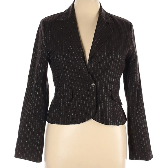 NWT Tres Jolie Made in Italy Brown w/Silver Pinstripe Blazer Size XL - Picture 1 of 6